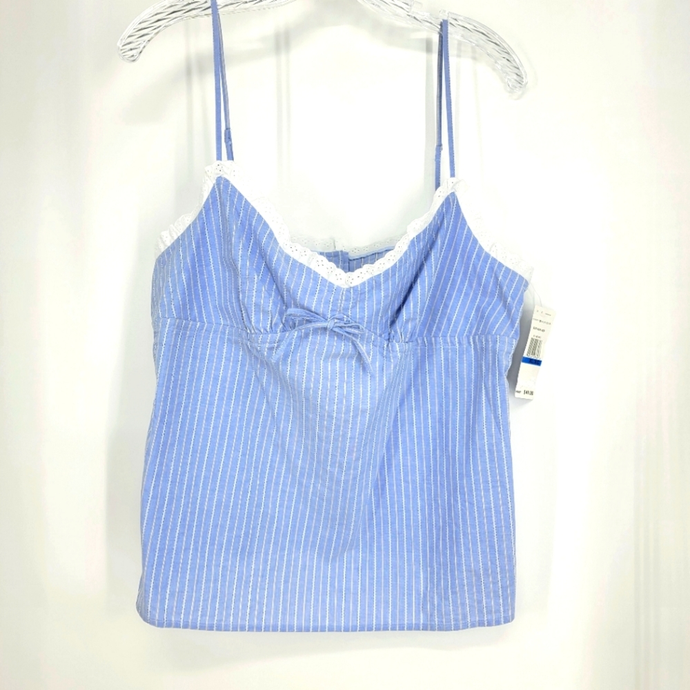 Tommy Hilfiger Tank Top Lace Blue Strappy Blouse XL Shirt Preppy NOS